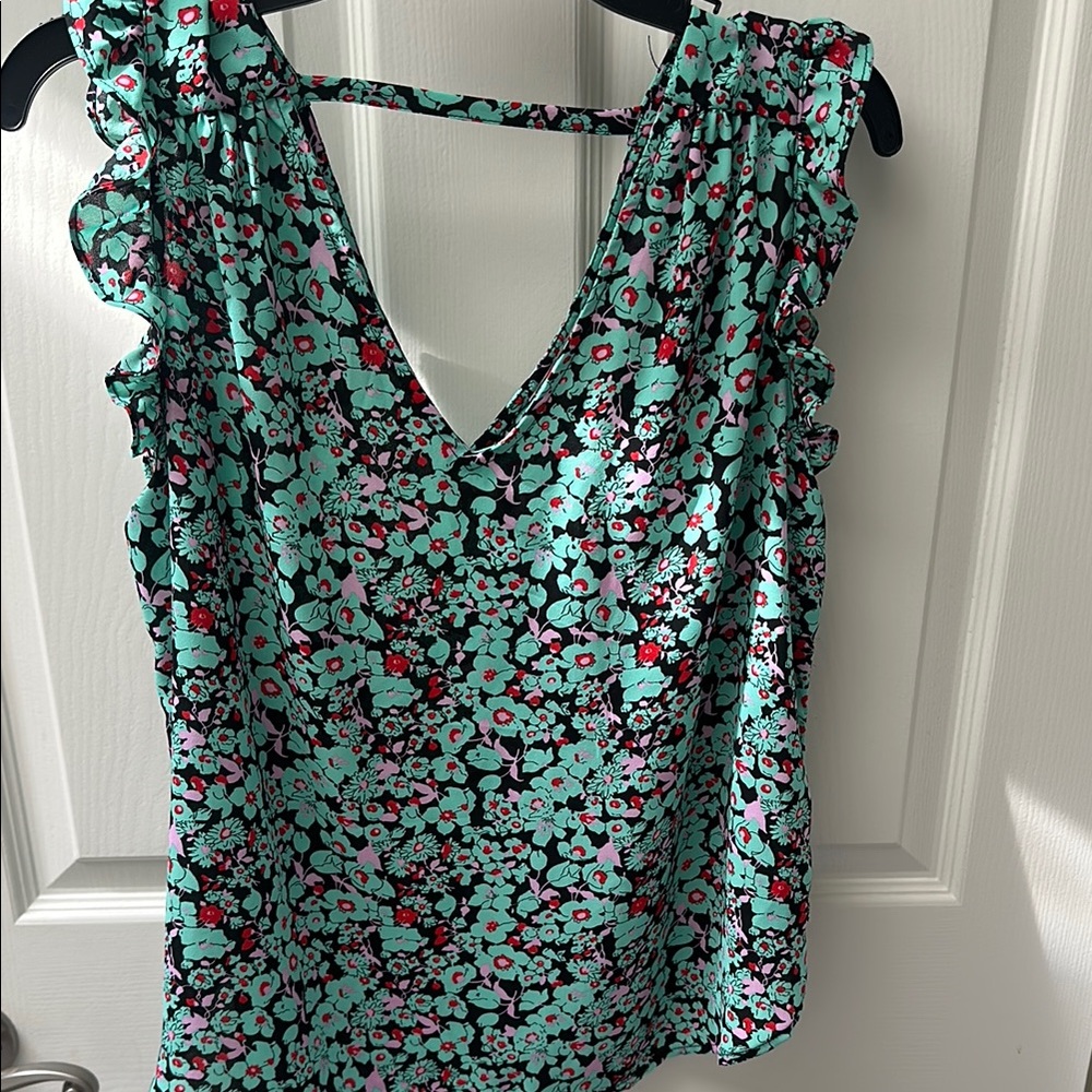 Black and Blue Ruffled Sleeveless Blouse